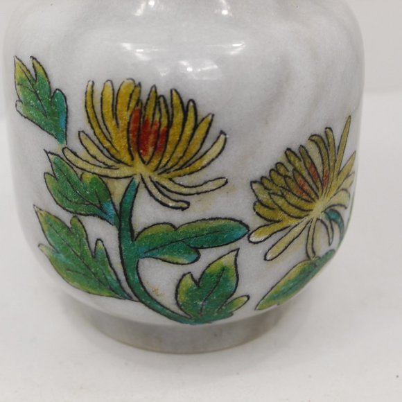 Vintage Marble Vase with Hand Etched Painted Floral Design - Picture 2 of 7